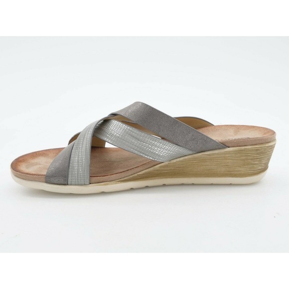 Cloud 90 Womens 11 Sandals Gray Faux Leather Strappy Slide Wedge Heel Slip On - Picture 5 of 9